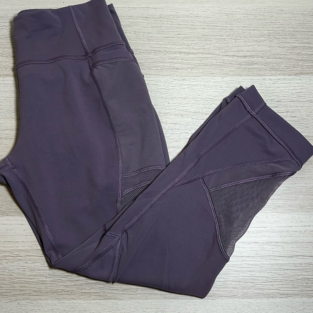Lululemon Cropped Dark Purple Leggings with Mesh Accents